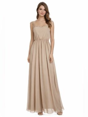 NWT JJ’s House Chiffon Formal Lace Blouson A-Line Floor-Length Gown in Taupe | 4